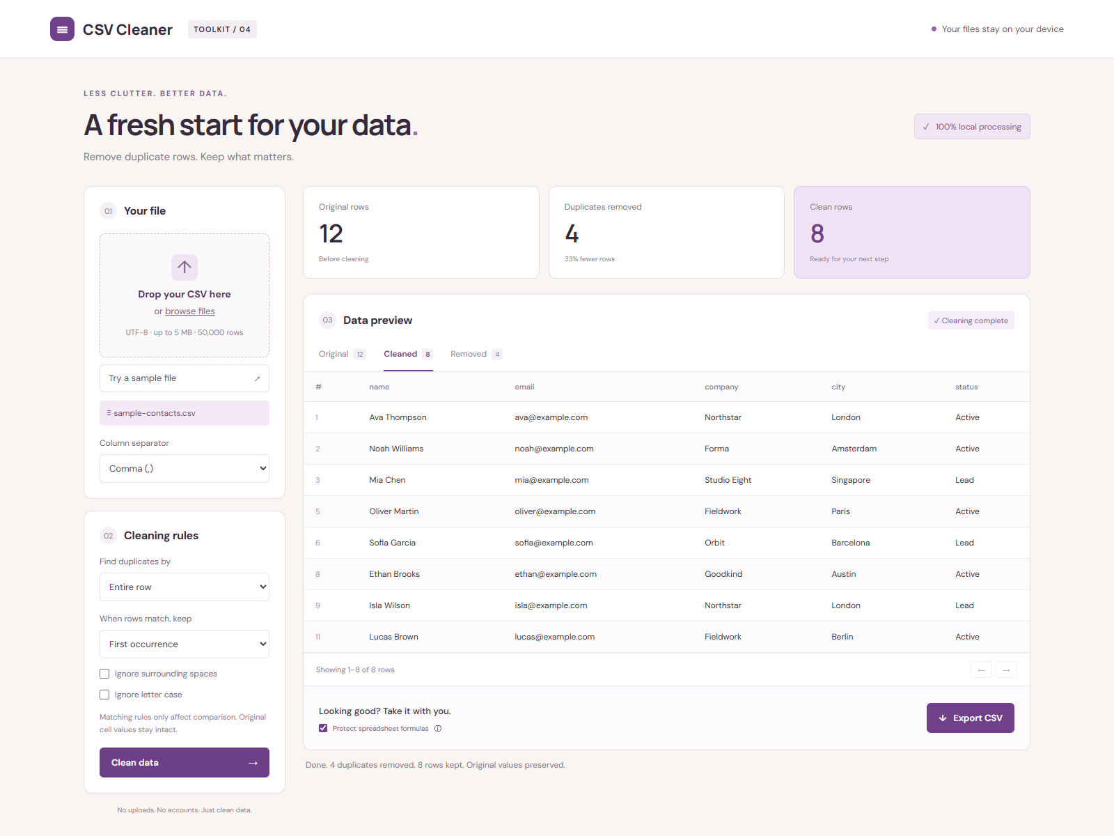 CSV Cleaner preview